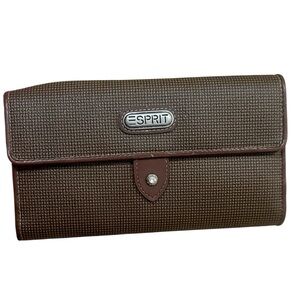 Vintage 1980s Esprit Brown Textured Wallet Trifold Snap Closure